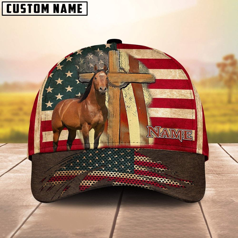 Horse USA Flag Customized Name Cap Farm Cap Farmer Baseball Cap Gift For Farmer