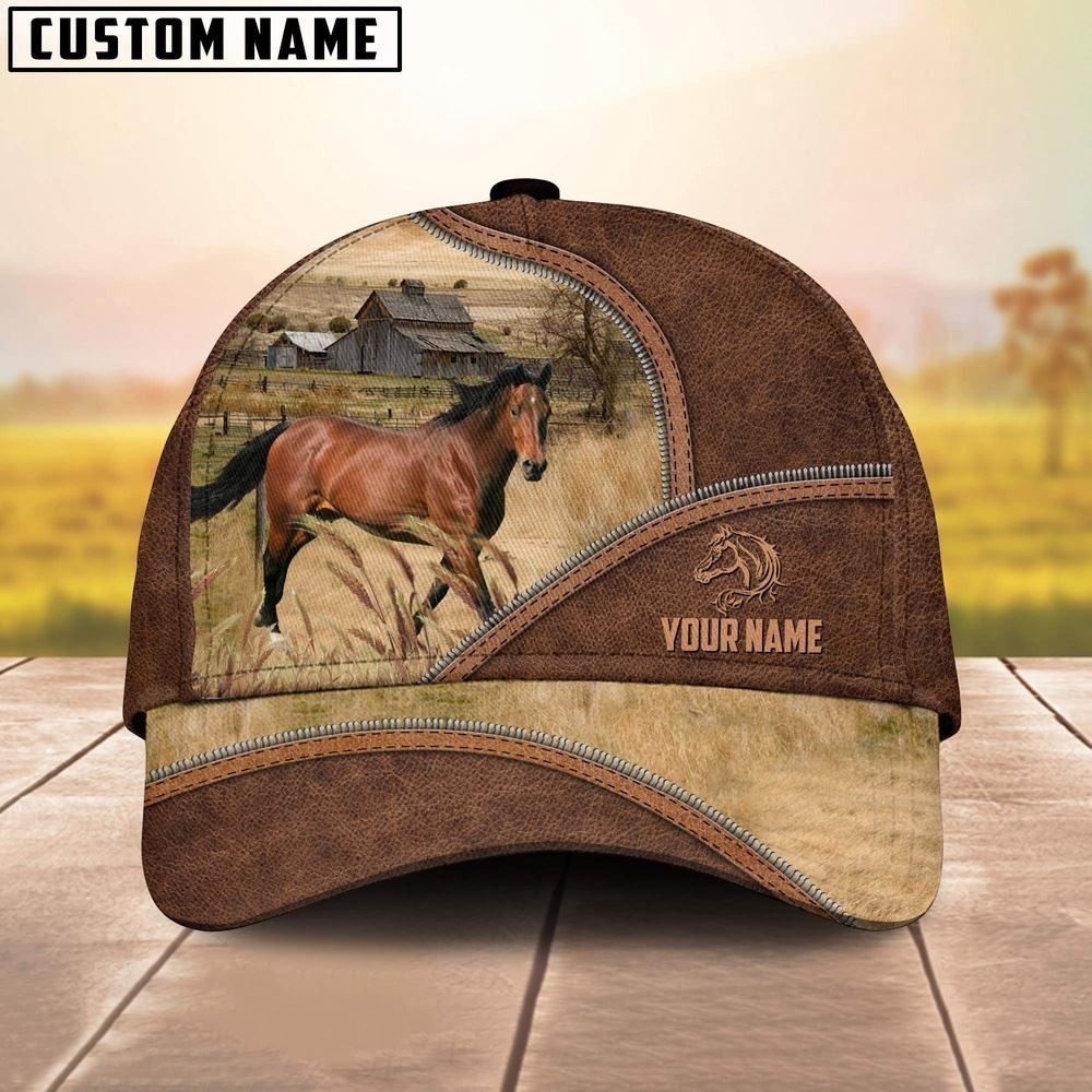 Horse Zipper Leather Pattern Customized Name Cap Farm Cap Farmer Baseball Cap Gift For Farmer