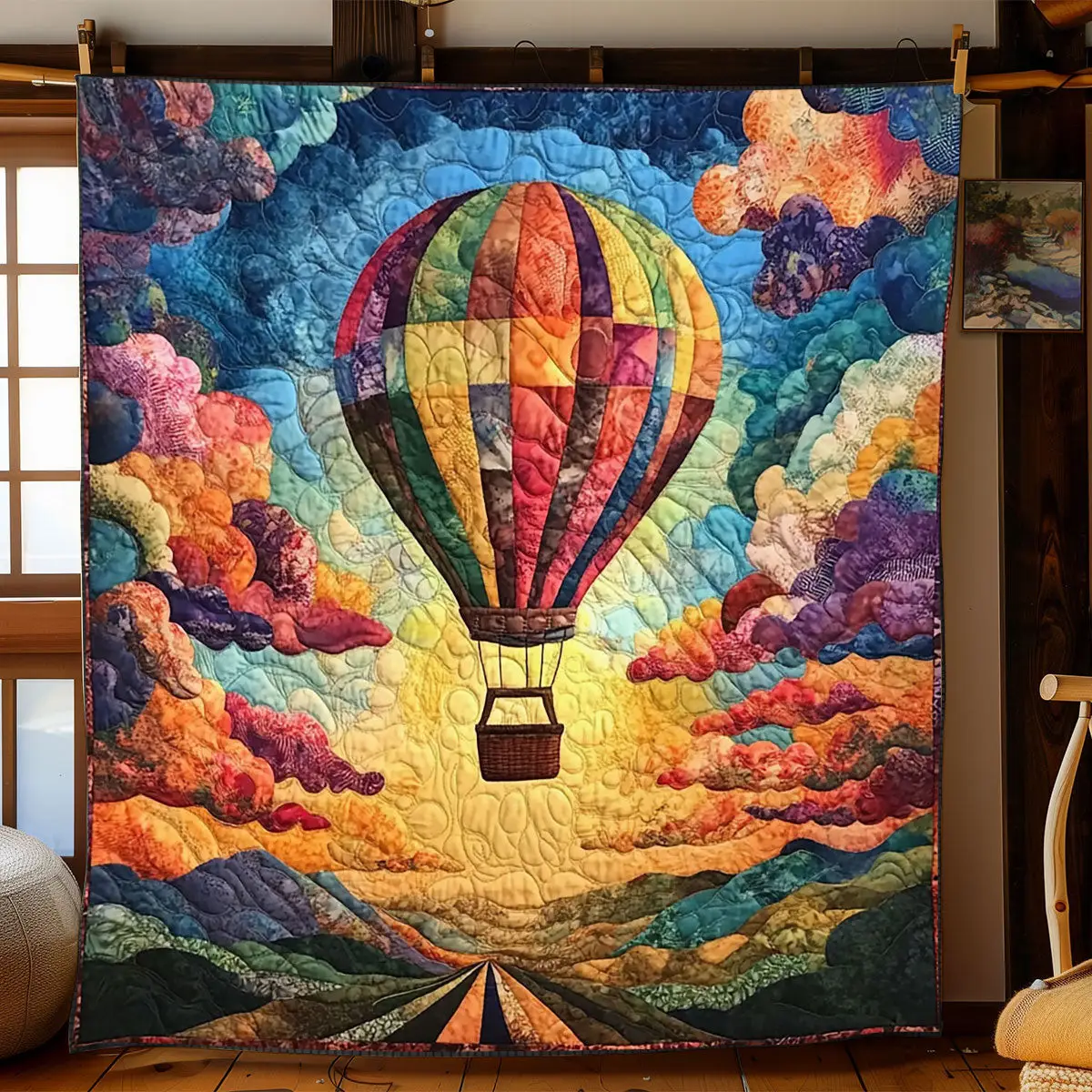 Hot Air Balloon Quilt Elegant Quilt Blanket for Relaxing Evenings