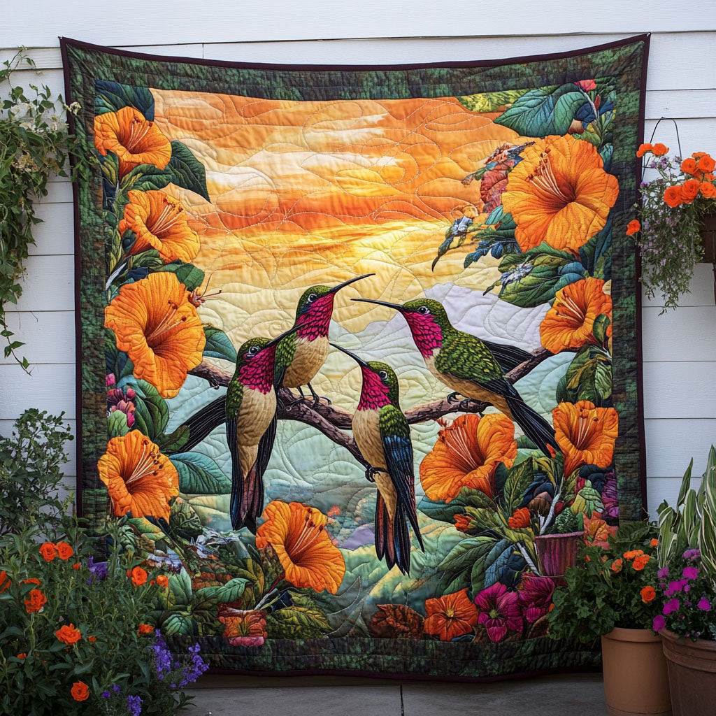 Humming Grace Quilted Blanket Best Throw Blanket Great Hummingbird Themed Gifts Humming Grace Quilted Blanket Best Throw Blanket Great Hummingbird Themed Gifts - Image 1
