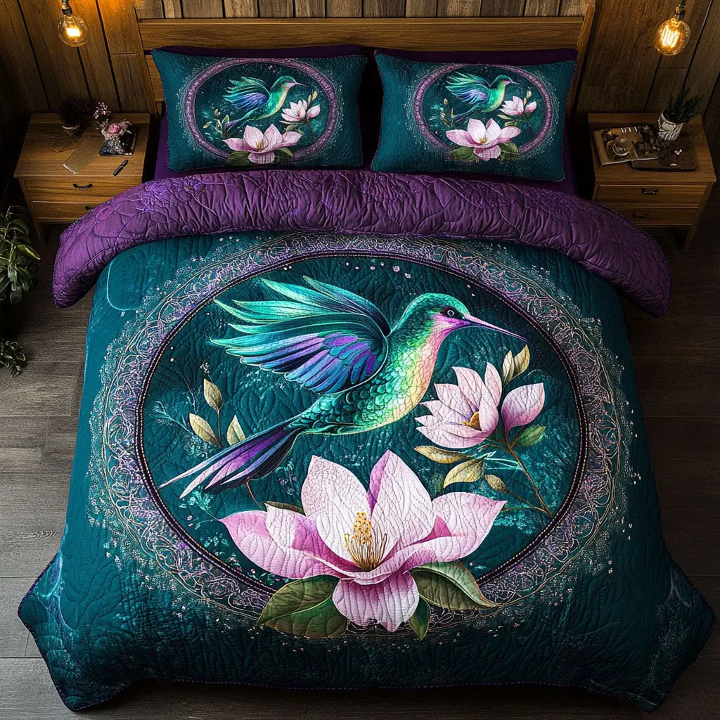 Hummingbird And Magnolia Flower Quilted Bedding Set Duvet Cover Bedspread Gifts For Sister
