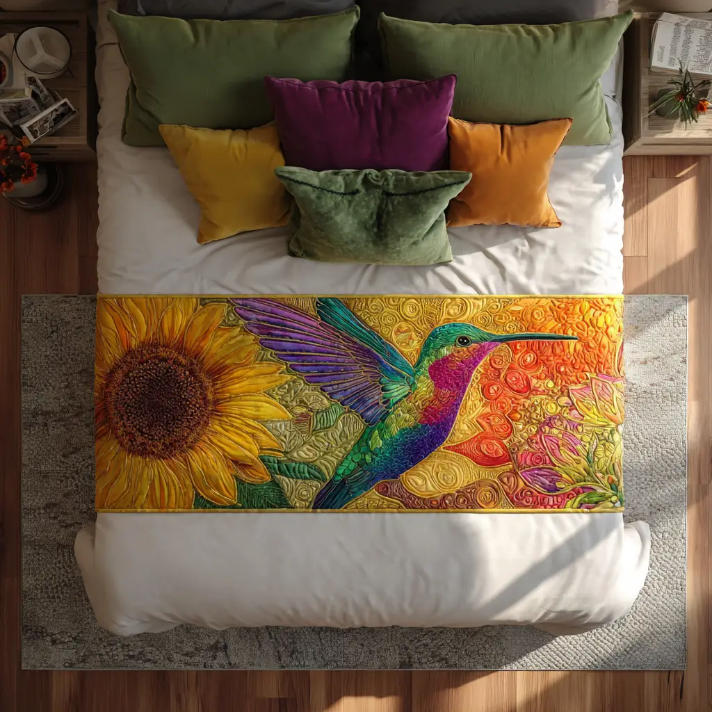 Hummingbird Dance Quilted Bed Runner Hummingbird Dance Floral Gift