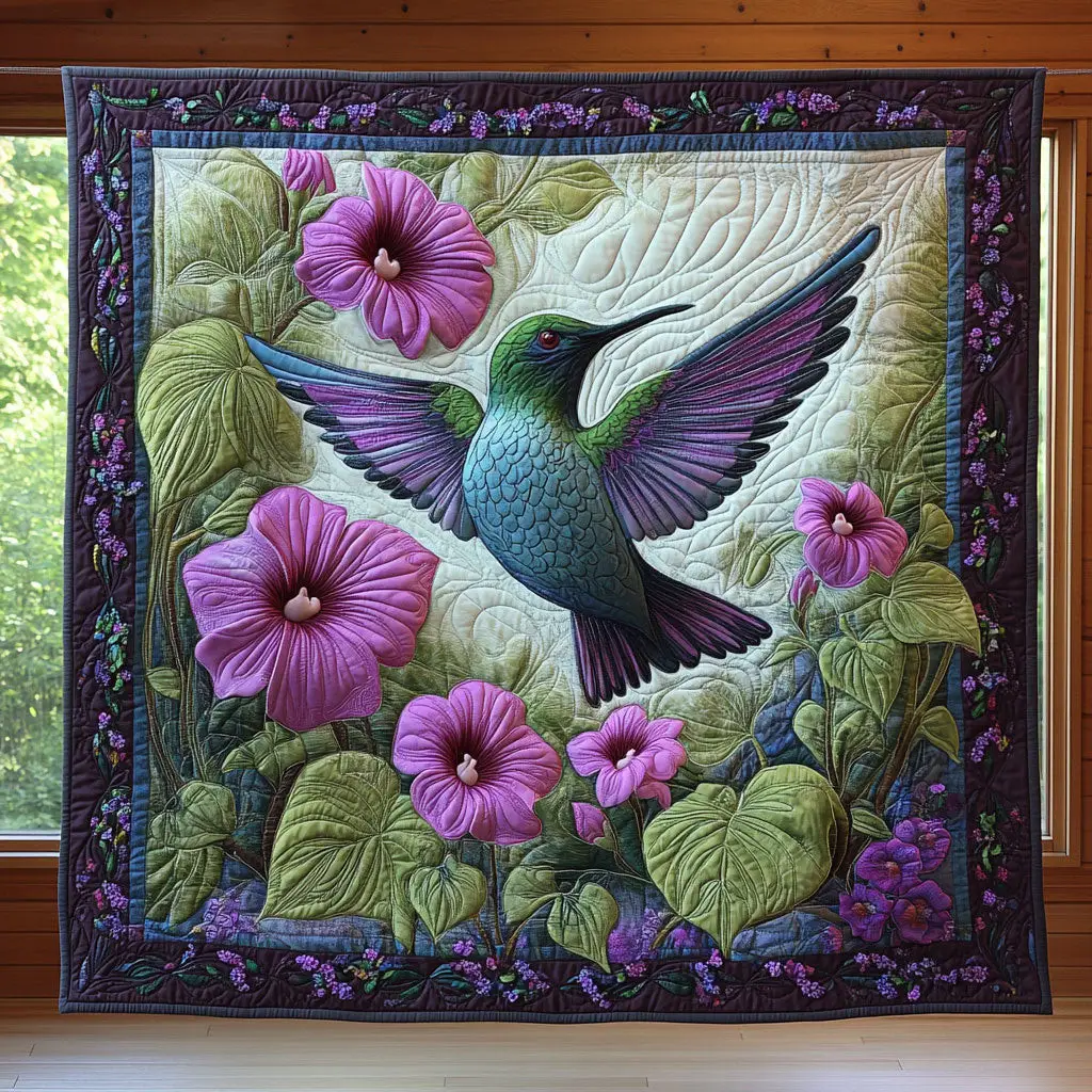 Hummingbird Garden Flight Quilt Trendy Quilt Blanket for Modern Home Interiors