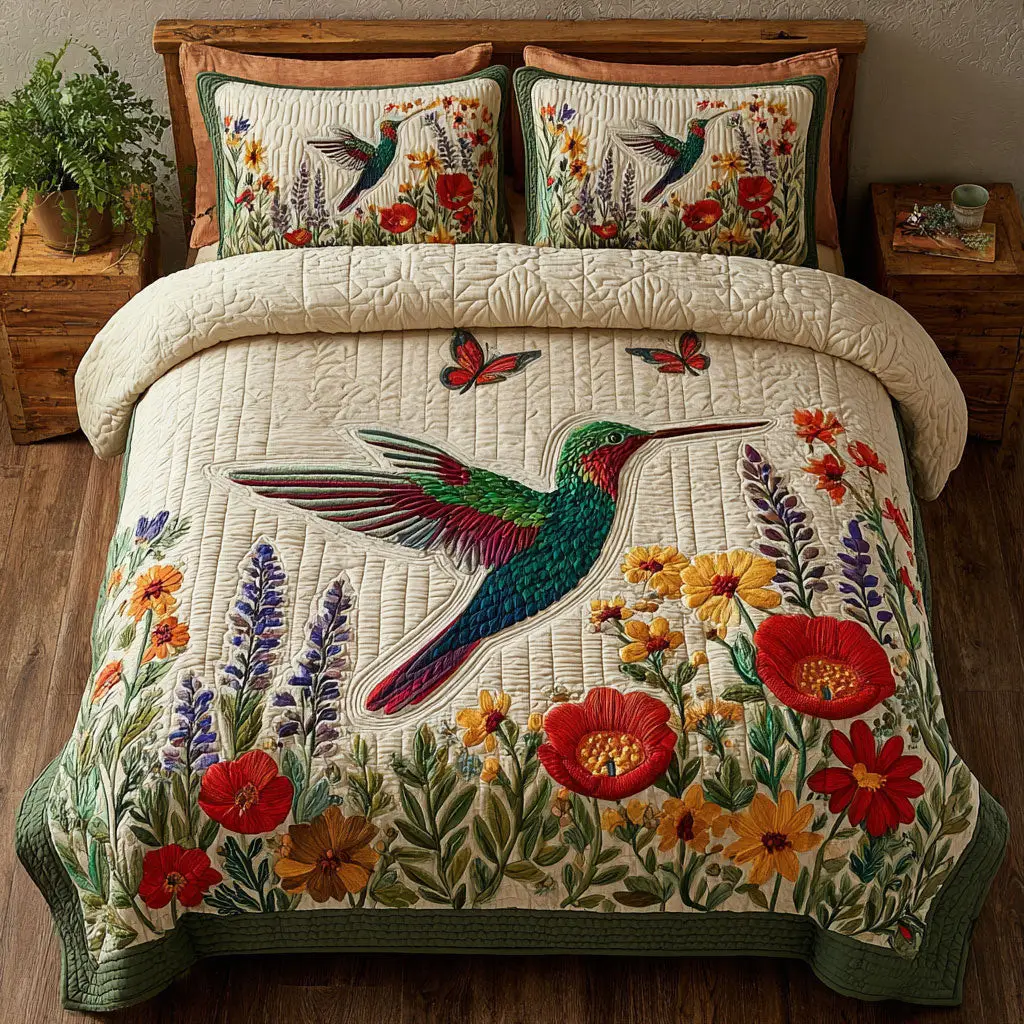 Hummingbird Garden Quilted Bedding Set Duvet Cover Bedspread Gifts Bedroom Decorative