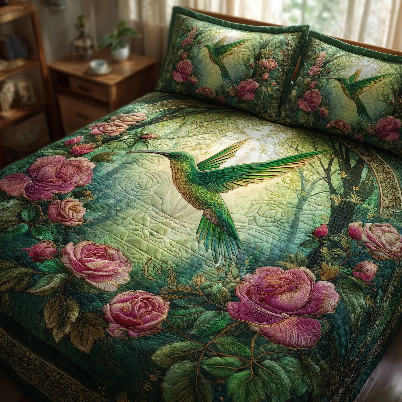Hummingbird Heaven Quilted Bedding Set Anniversary Gift