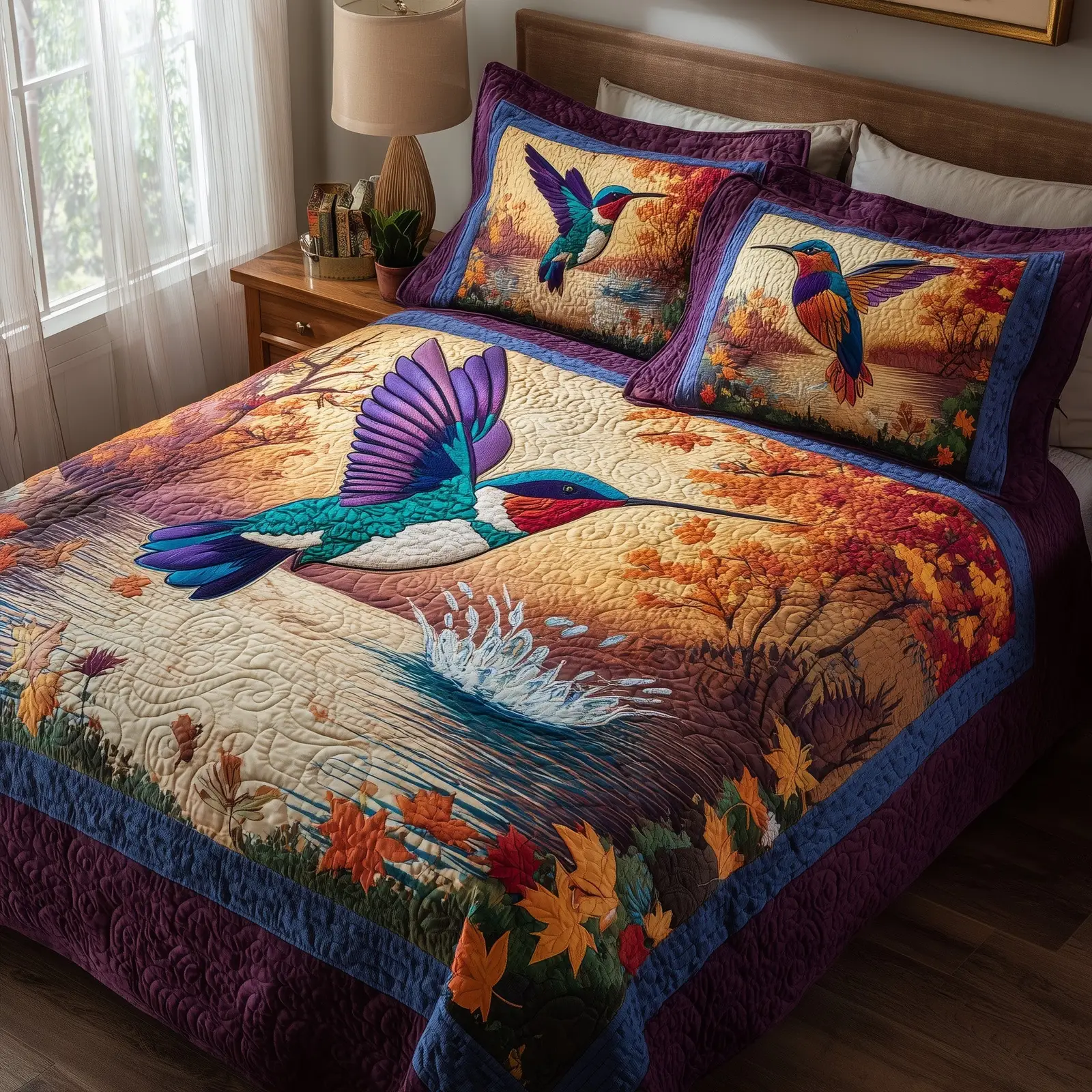 Hummingbird Heaven Quilted Bedding Set Lightweight