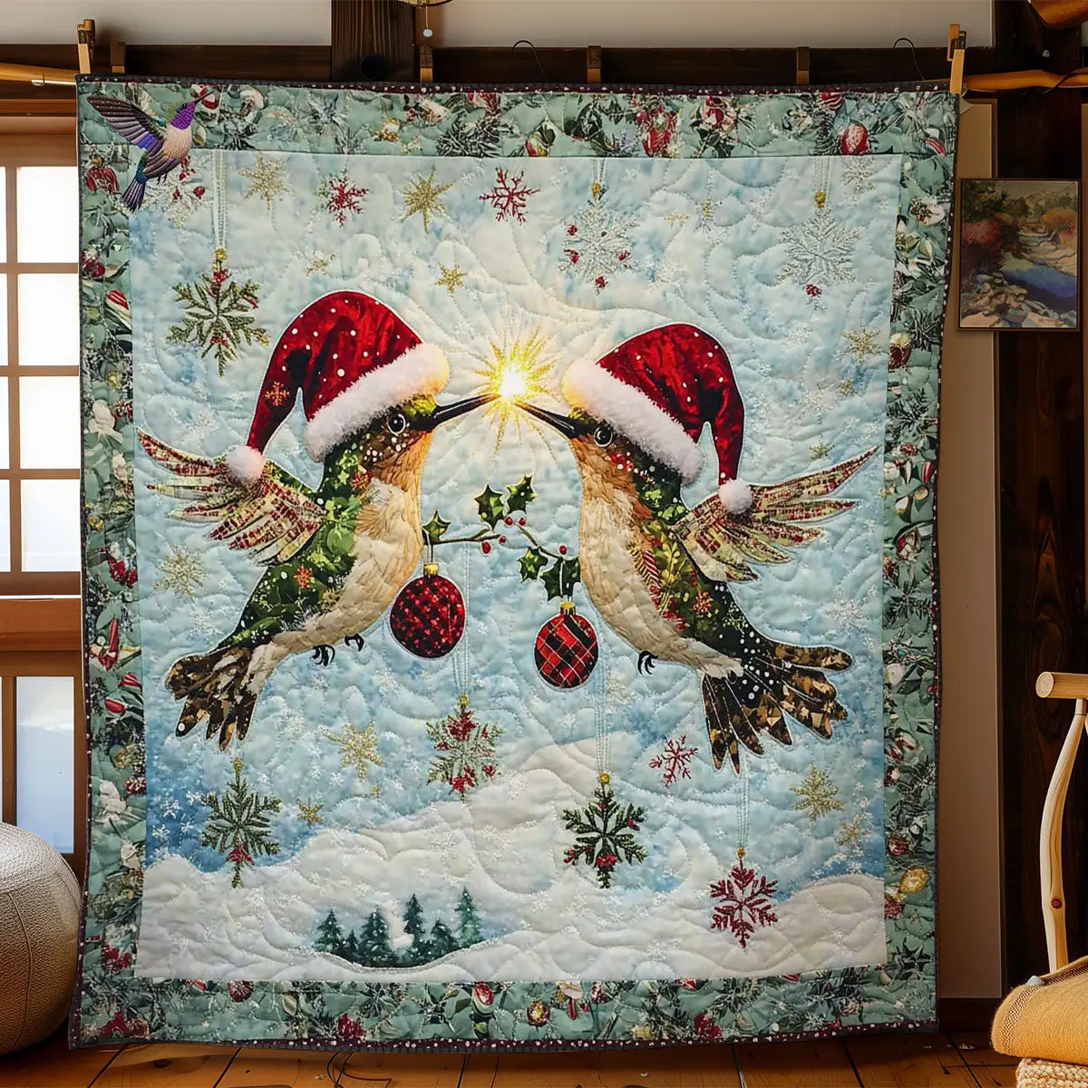 Hummingbird Joy Quilt Beautiful Printed Quilt Blanket for Home Aesthetics