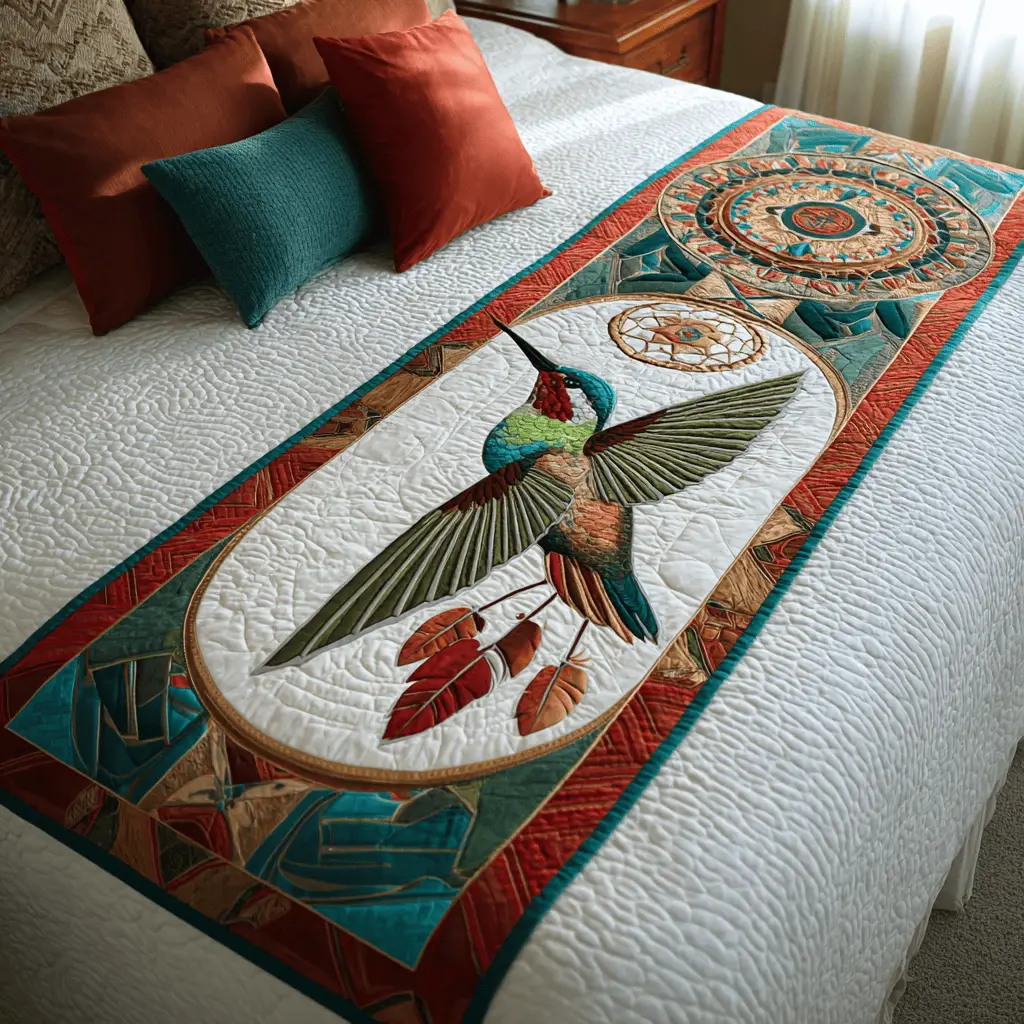 Hummingbird Light Quilted Bed Runner Hummingbird Light Spring Gift