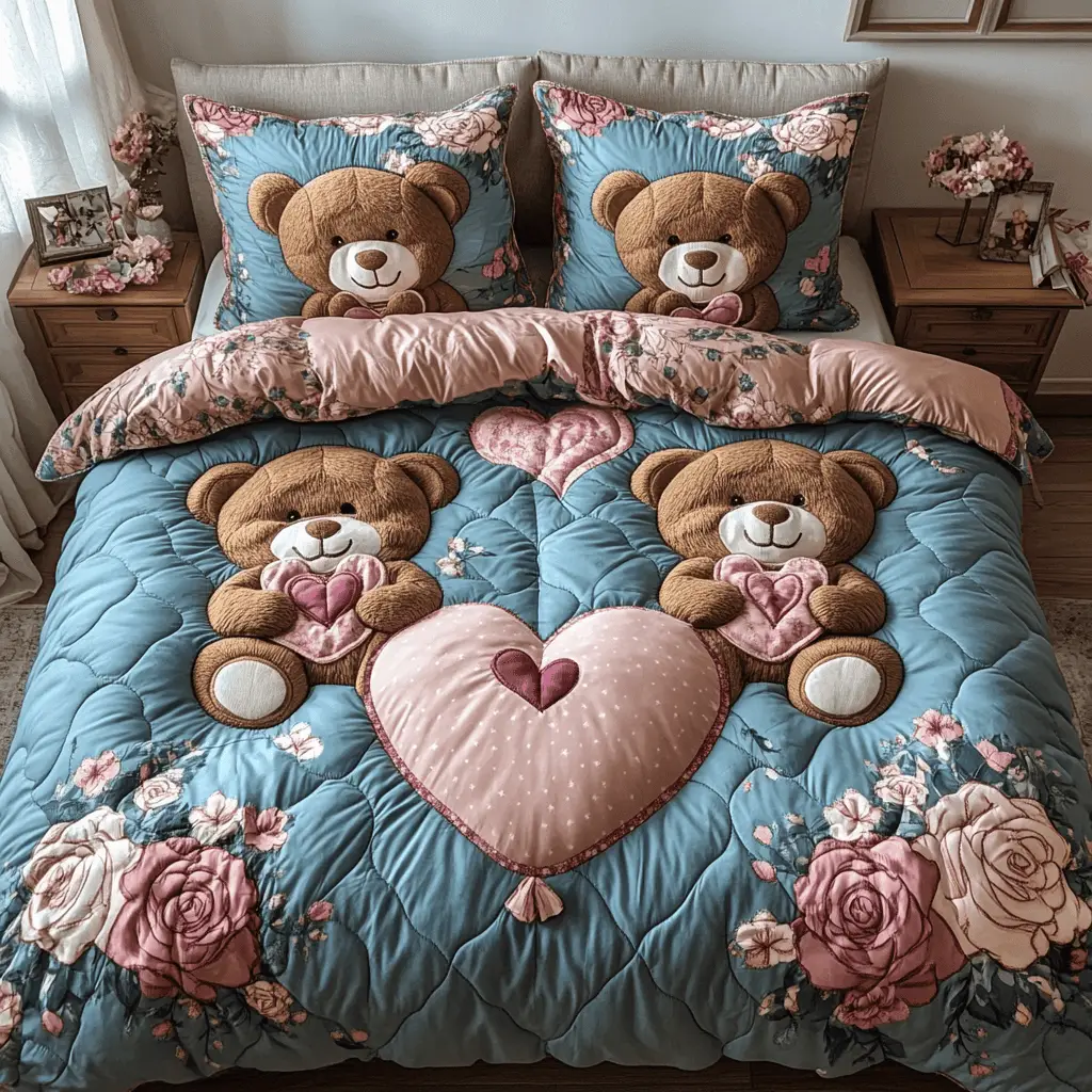 Hummingbird Love Quilted Bedding Set Aesthetic Home Decor Gift For Valentine's Day