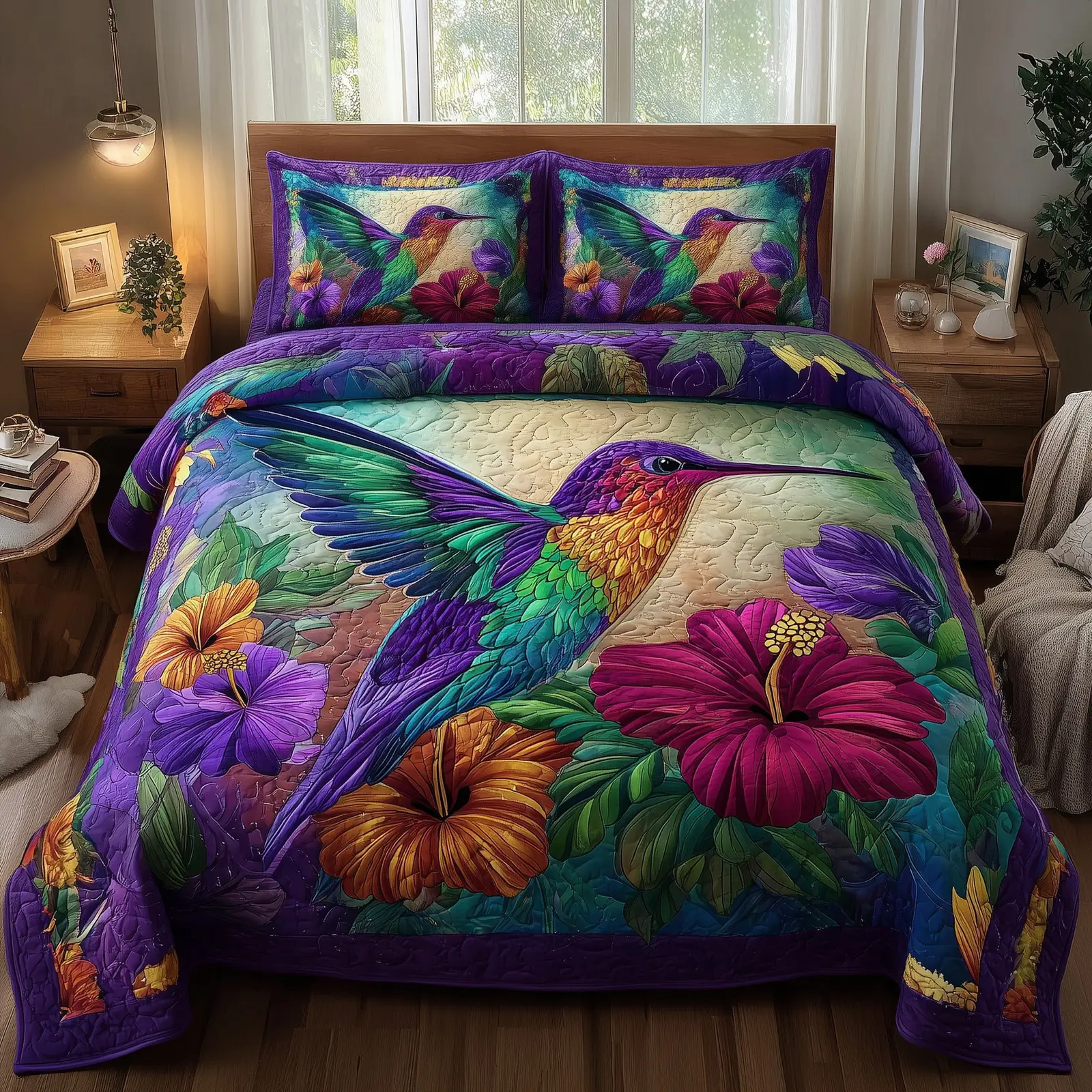 Hummingbird Quilted Bedding Set All-Season