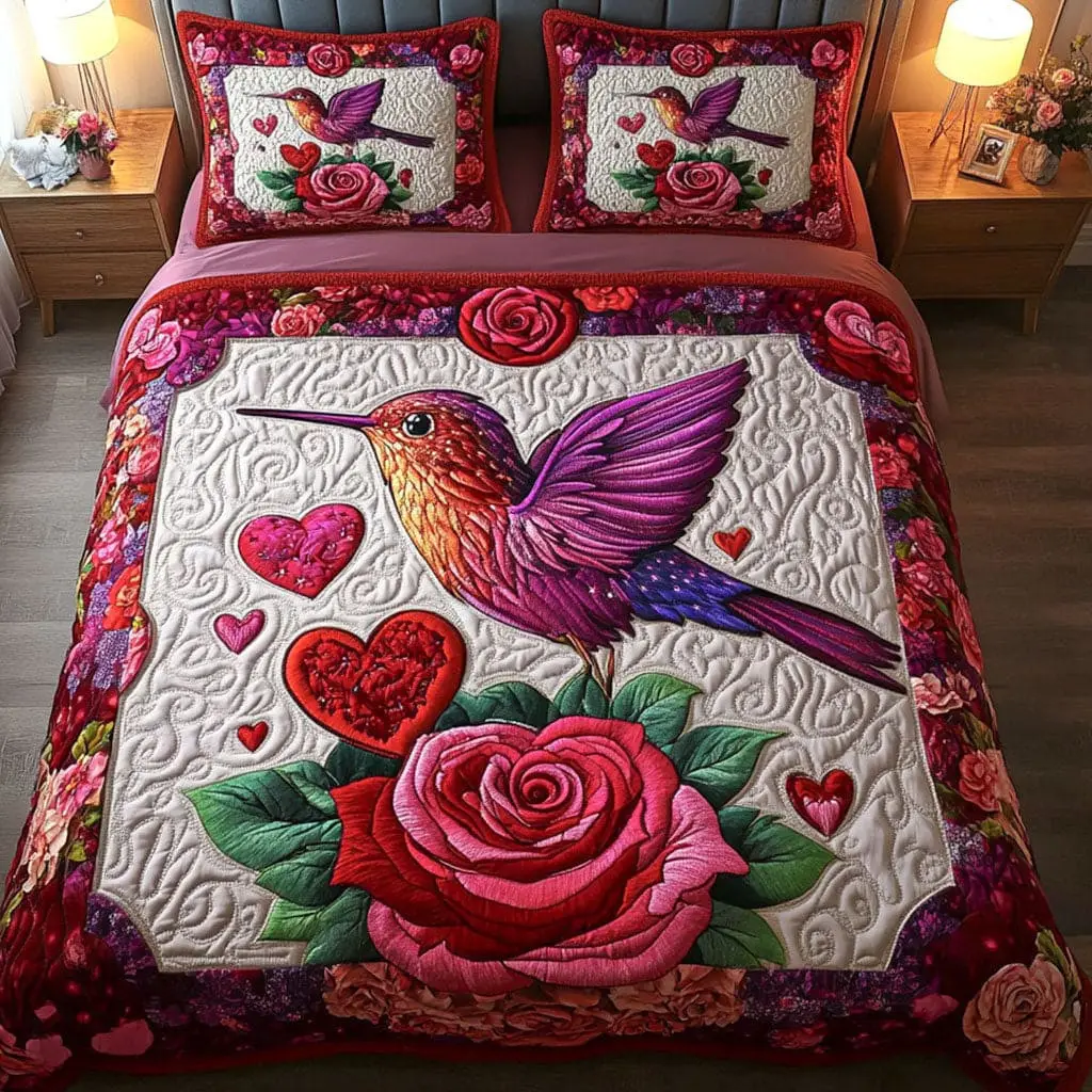 Hummingbird Quilted Bedding Set Beautiful Bed Sheet Set Valentine Day Gifts For Mom