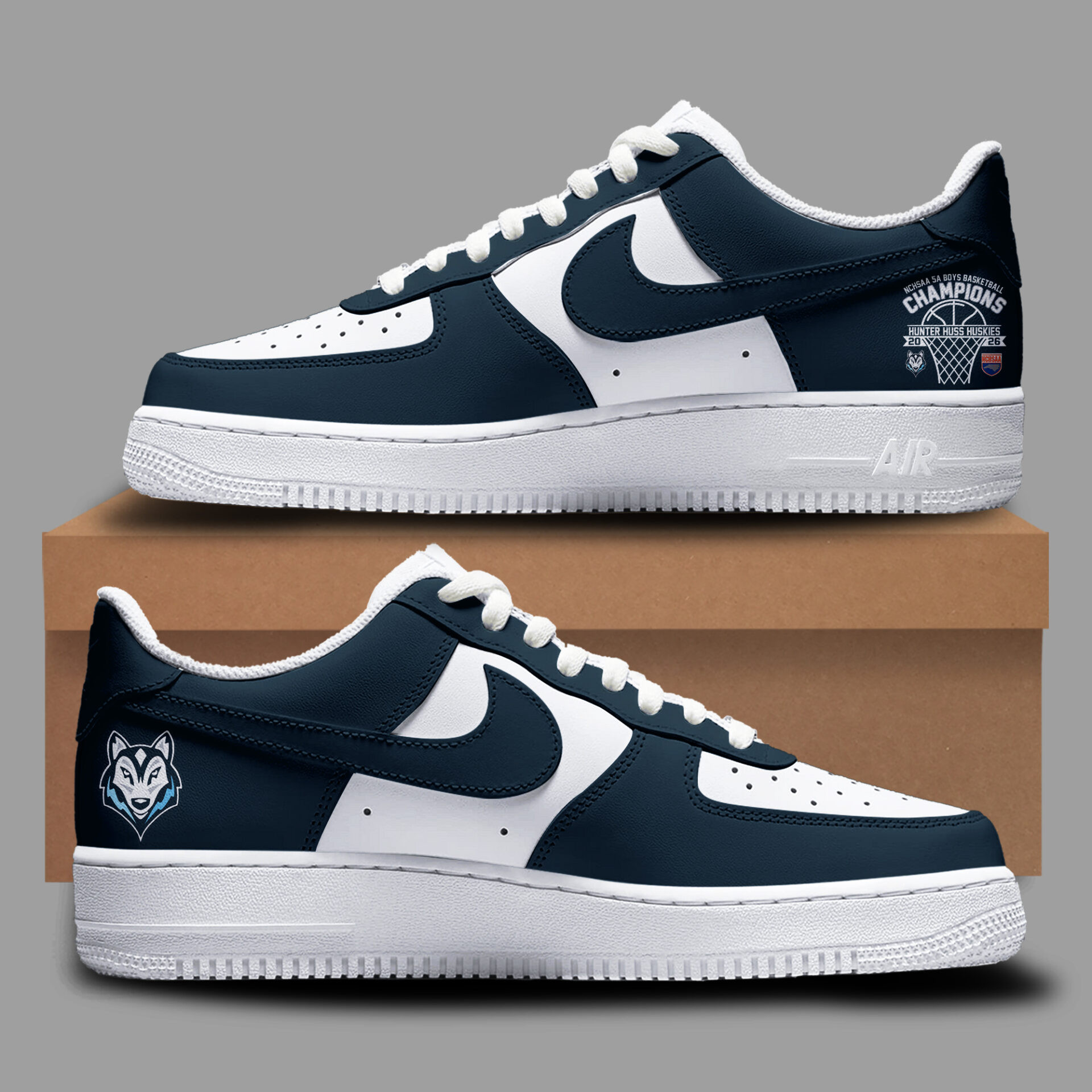 Hunter Huss Huskies 5A Boys Basketball Champions 2026 NCHSAA AF1 Shoes Basketball Fan Gifts