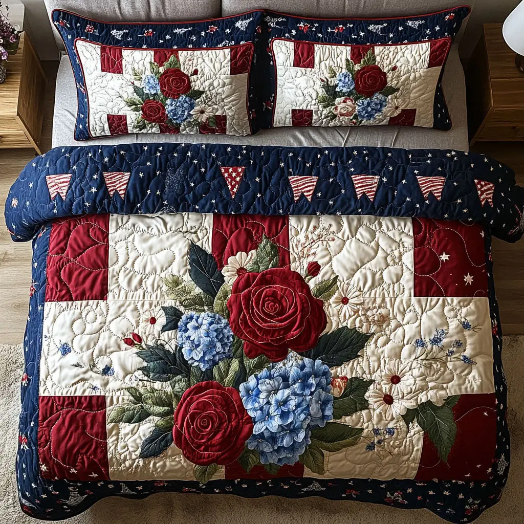 Hydrangea and Rose Haven Quilted Bedding Set Duvet Covers 4Th Of July Neighbor Gifts Hydrangea and Rose Haven Quilted Bedding Set Duvet Covers 4Th Of July Neighbor Gifts - Image 1
