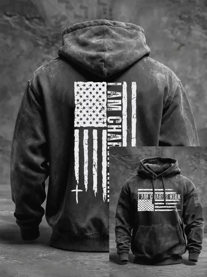 I Am Charlie Kirk Printed Oversized Drop Shoulder Hoodie With Pockets Black Charlie Kirk 77 Merch