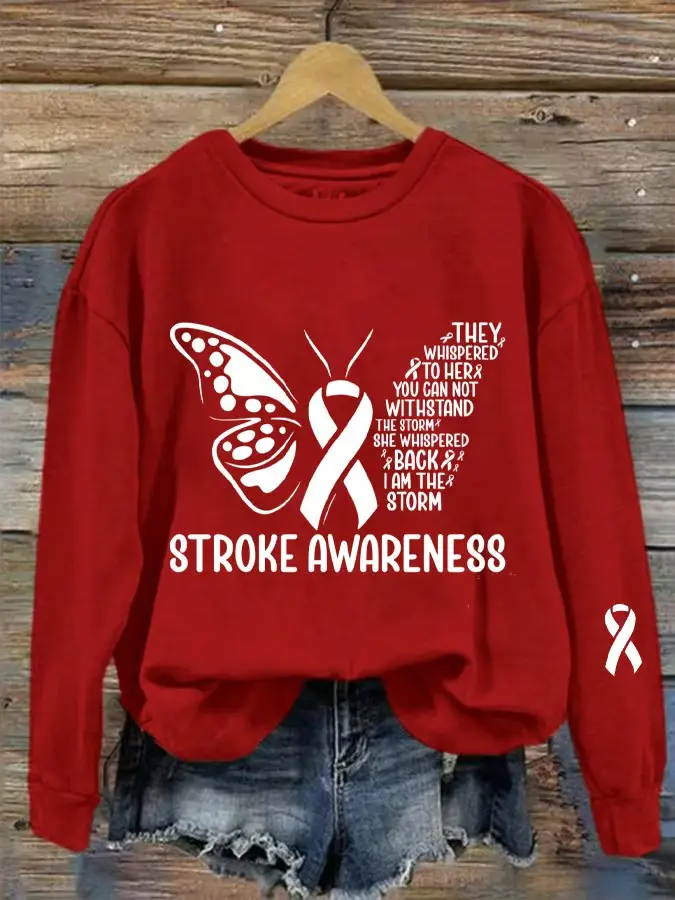 I Am The Storm Stroke Awareness Sweatshirt Butterfly Ribbon Fighter Apparel Best Gift For Supporters