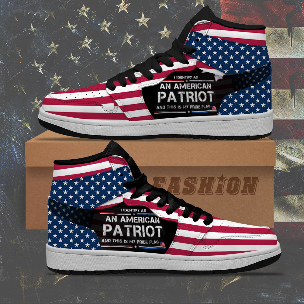 I Identify As An American Patriot American Flag Sneakers Pride USA Flag Patriotic Shoes