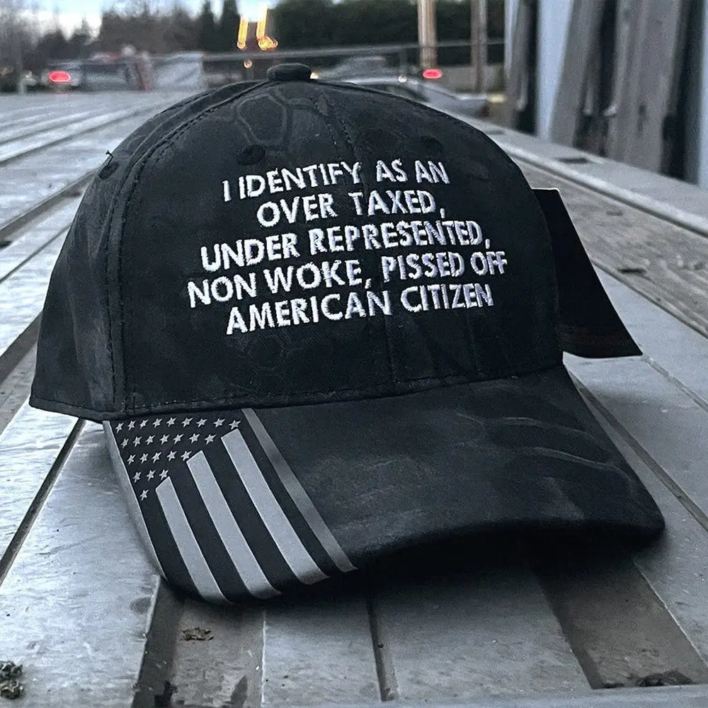 I Identify As An Over Taxed Under Represented Embroidered Camo Hat Funny Saying Political Hat -WearandDecor