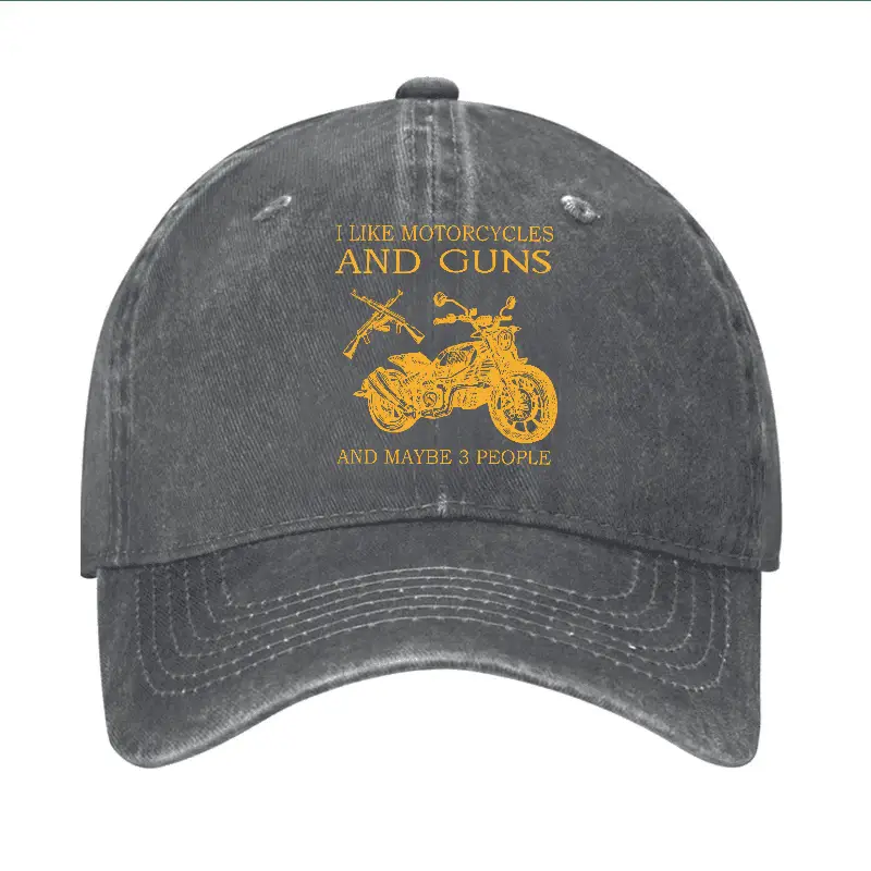 I Like Motorcycles And Guns And Maybe 3 People Cap Funny Graphic Tee for Men – Witty Quote T-Sh