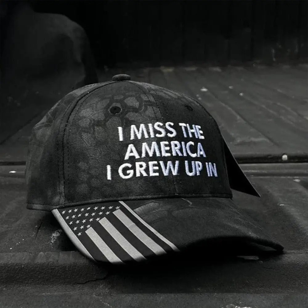 I Miss The America I Grew Up In Embroidered Camo Hat Mens Patriotic Hats Gifts For Veterans -WearandDecor I Miss The America I Grew Up In Embroidered Camo Hat Mens Patriotic Hats Gifts For Veterans -WearandDecor - Image 1