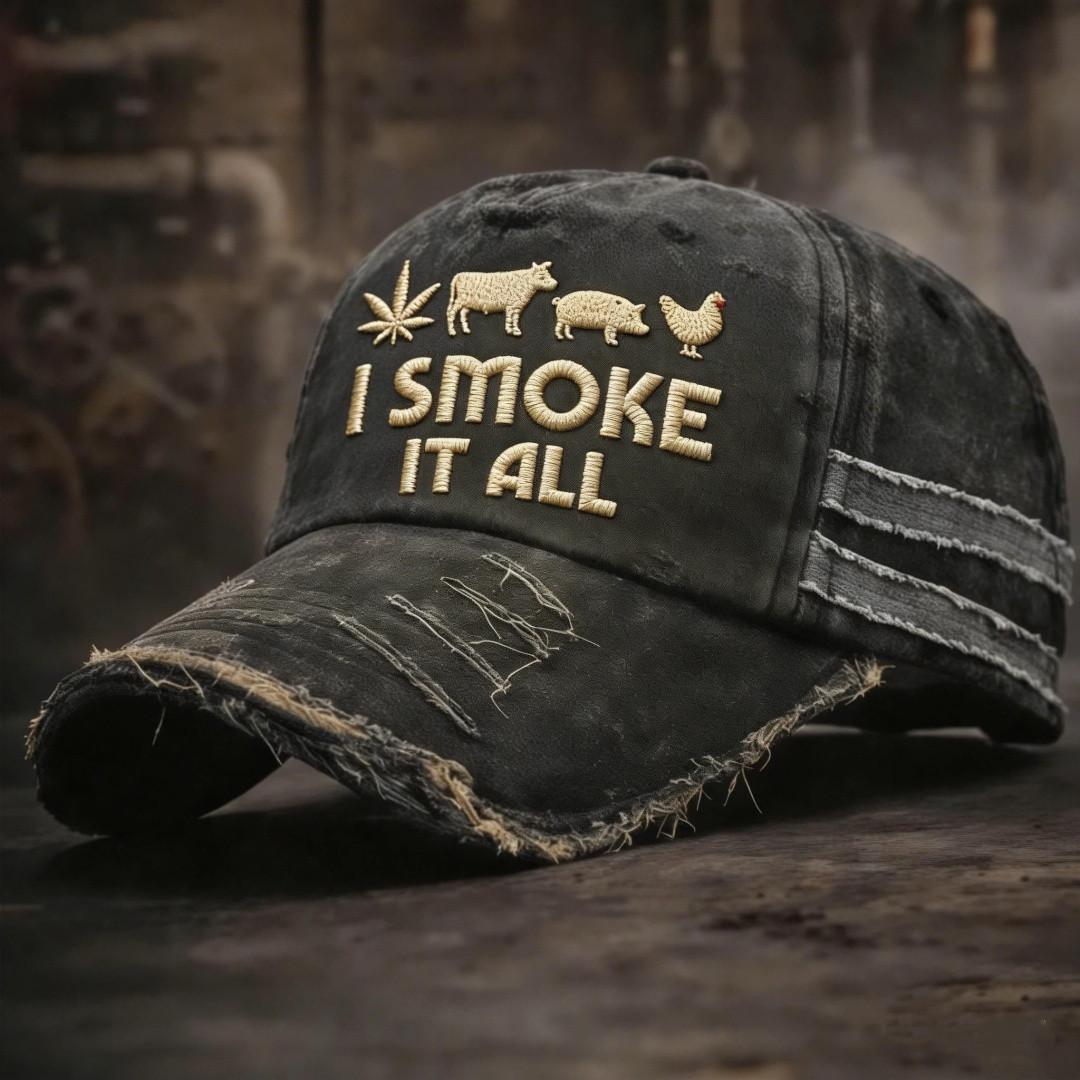 I Smoke It All Vintage Hat Funny Weed Cattle Animal Humor Baseball Cap Gifts Father's Day
