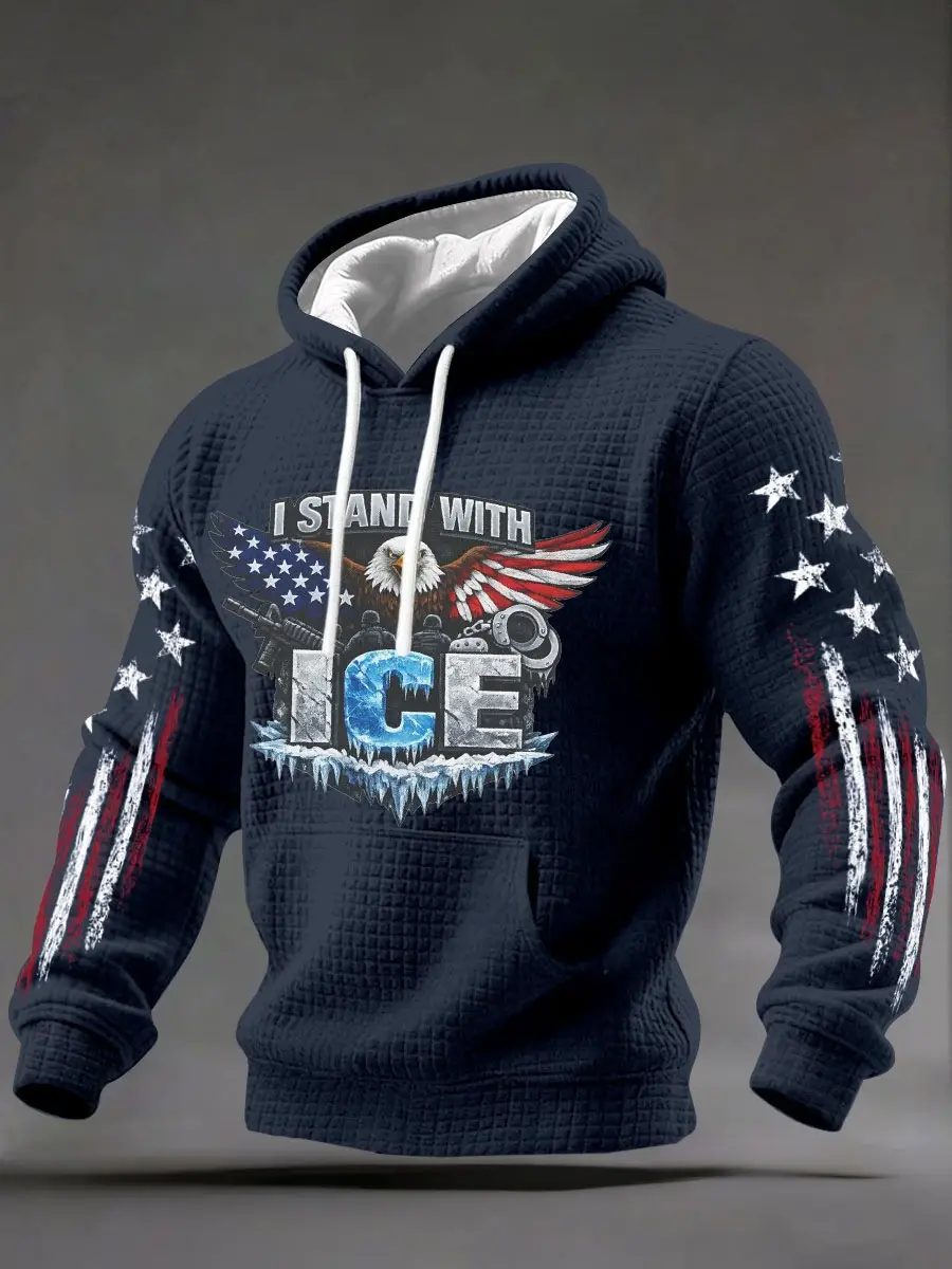 I Stand With ICE Merch Hoodie Bald Eagle Graphic Patriotic Clothing MAGA Gift