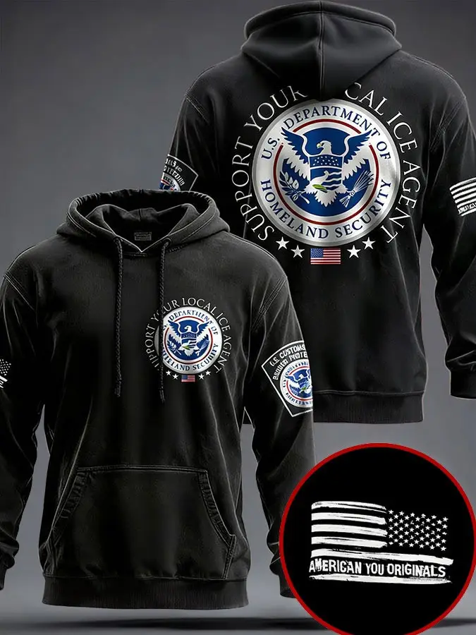 I Stand with ICE Merch Hoodie ICE Support Safe Patriot Printed Hoodie Dad Gift