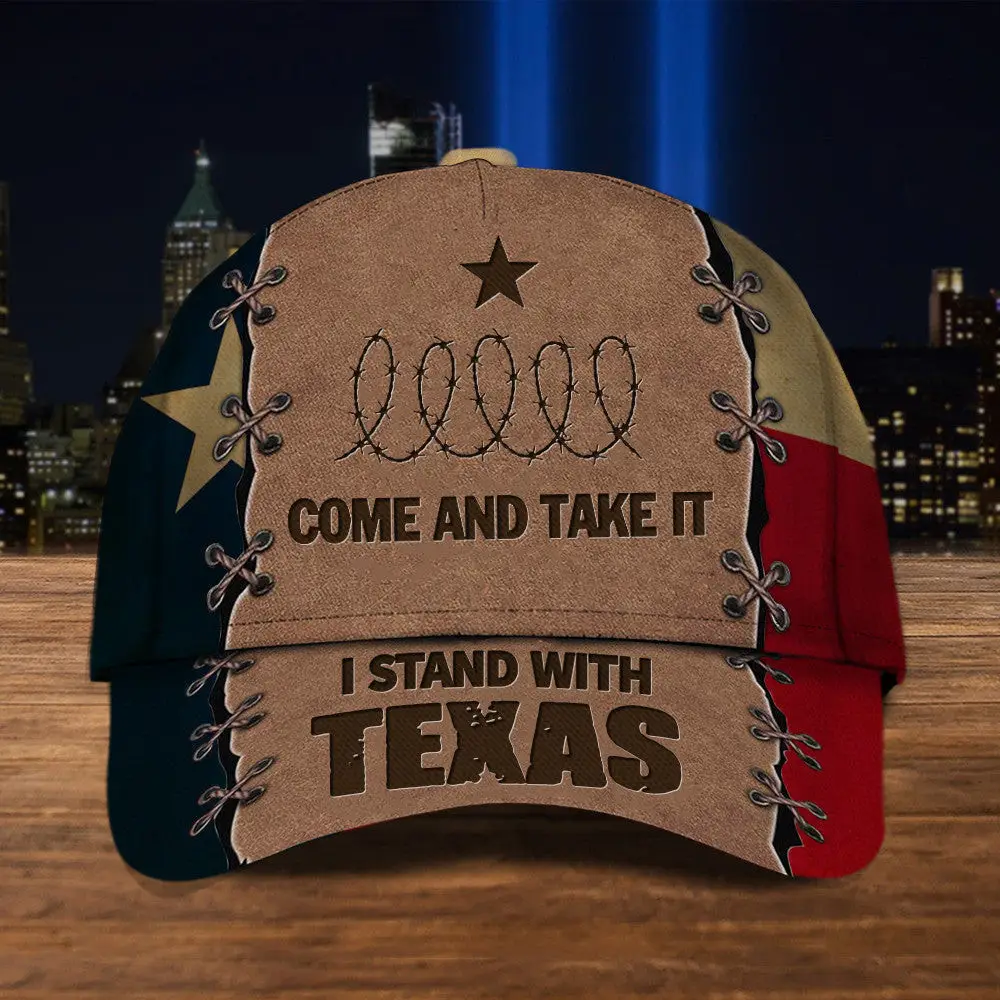 I Stand With Texas Hat Come Take It Barbed Wire Hat MAGA Merch Texas Flag Hat -WearandDecor