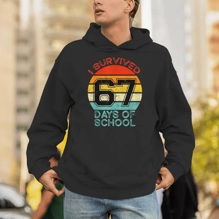 I Survived 67 Days Of School Hoodie Sunset Graphic Trendy Student Clothes Gifts For Friends