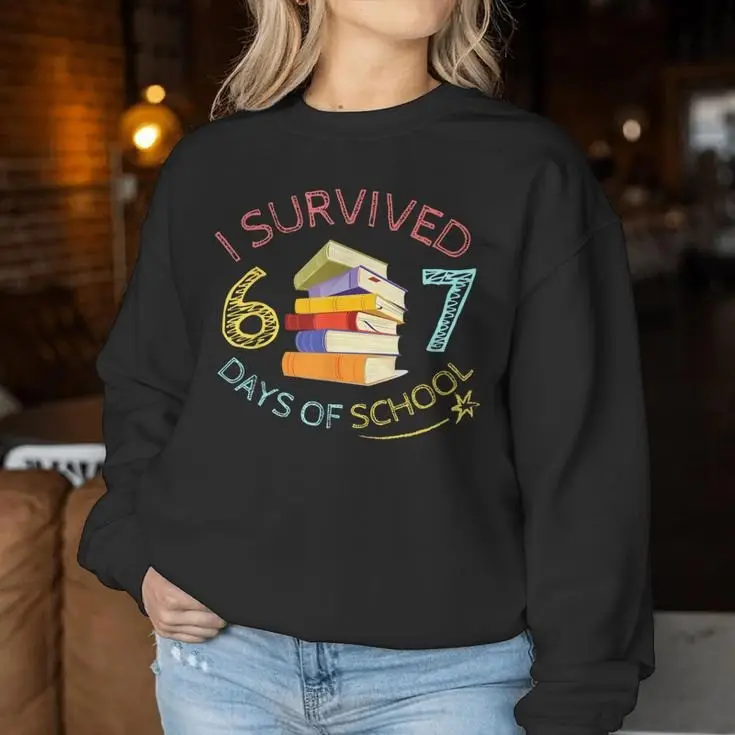 I Survived 67 Days Of School Sweatshirt 67 Meme Book Stack End Of Year Shirt Presents