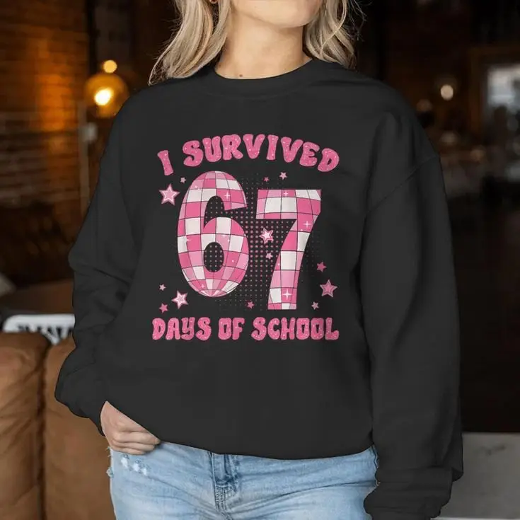 I Survived 67 Days Of School Sweatshirt Glitter Disco Clothing Gifts For Students