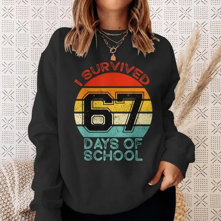 I Survived 67 Days Of School Sweatshirt Sunset Graphic Trendy Student Clothes Gift Ideas