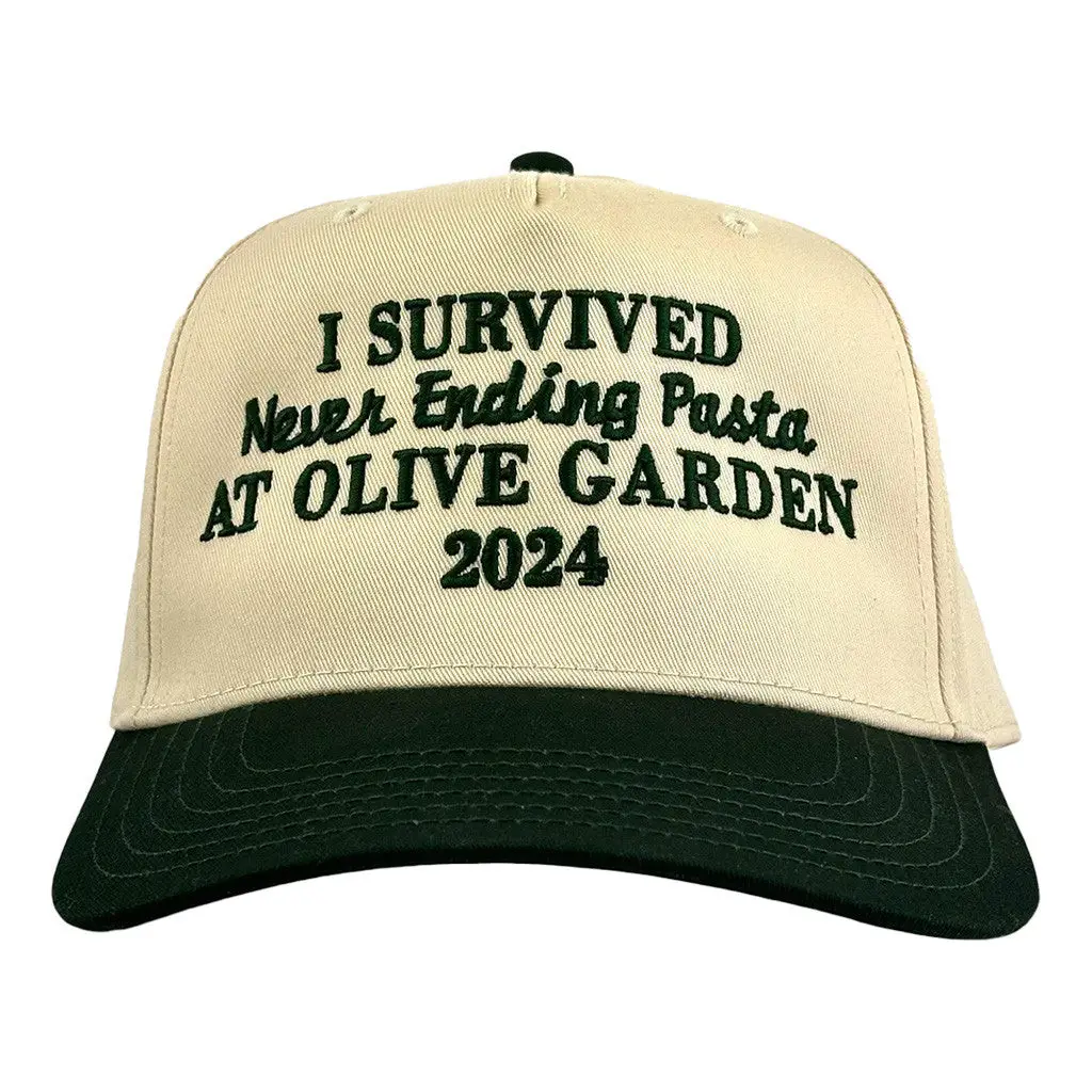 I Survived Never Ending Pasta Hat Embroidery At Olive Garden 2024 Hat Fan Merch -WearandDecor