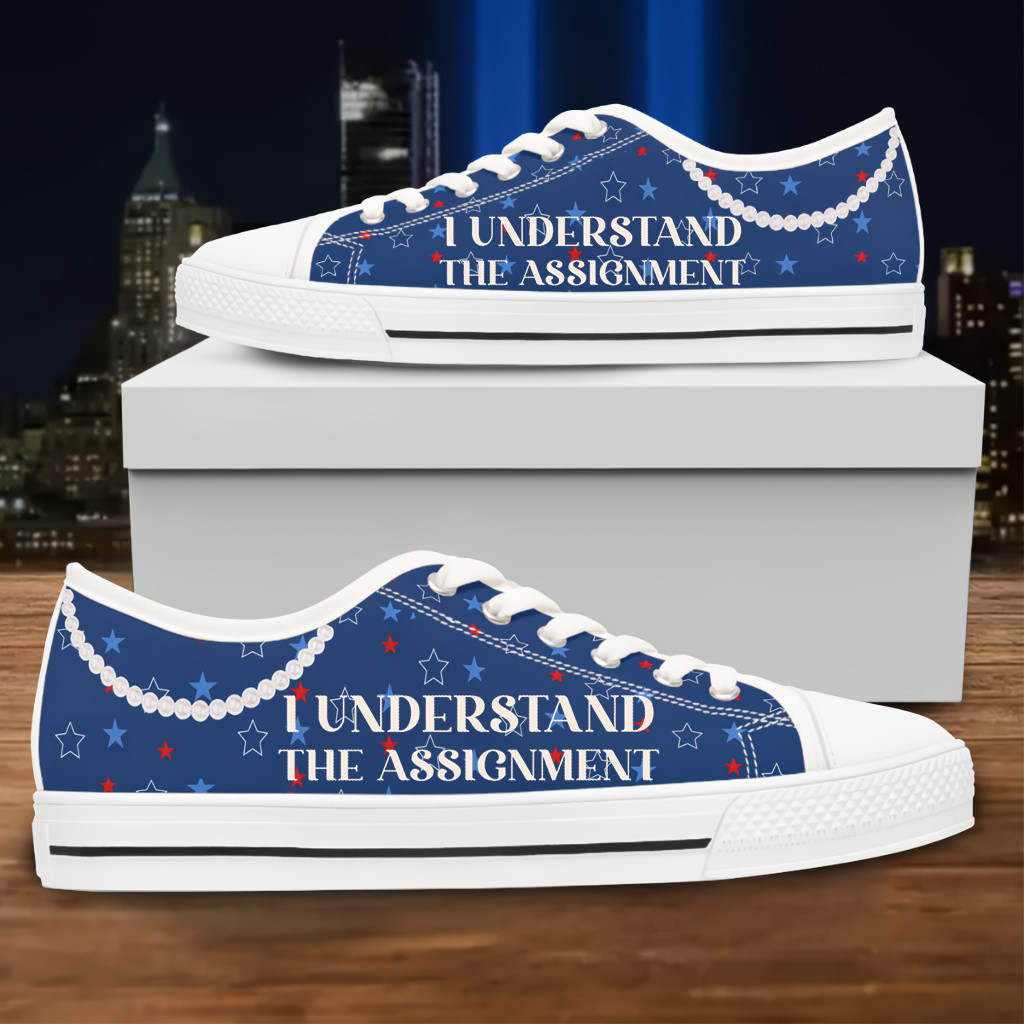 I Understand The Assigment Vote Blue Low Top Sneakers Kamala Harris Pearls Blue Low Top Shoes I Understand The Assigment Vote Blue Low Top Sneakers Kamala Harris Pearls Blue Low Top Shoes - Image 1