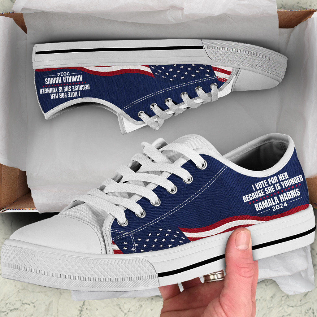 I Vote For Her Because She Is Younger Kamala Harris 2024 Low Top Shoes Stop Project 2025 Shoes