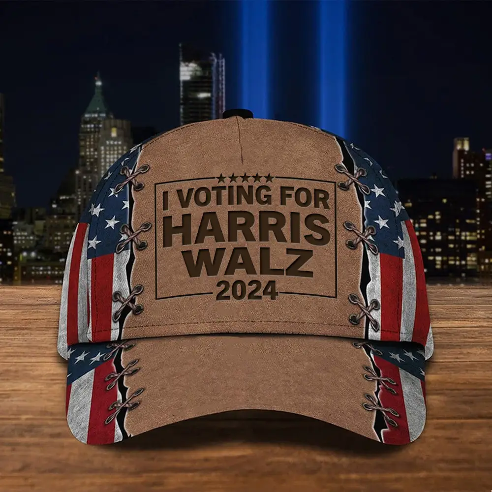 I Voting For Harris Walz 2024 Hat President Harris Walz Hat American Flag Cap I Voting For Harris Walz 2024 Hat President Harris Walz Hat American Flag Cap - Image 1