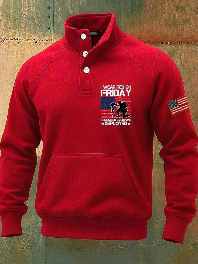I Wear Red On Fridays Collar Stand Up Sweatshirt Remember Everyone Deployed Apparel Gift Ideas