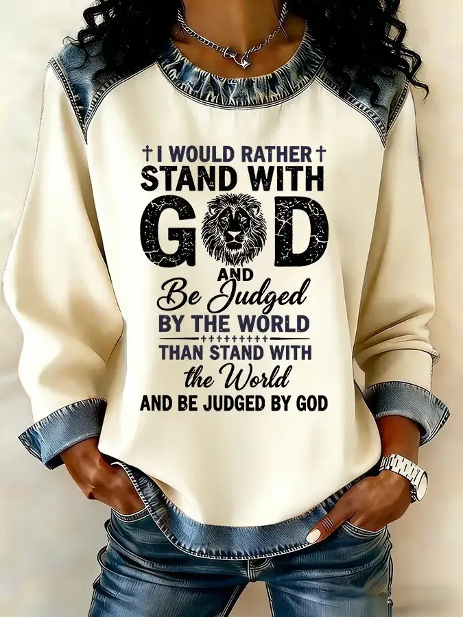 I Would Rather Stand With God Sweatshirt Christian Quote With Lion Clothing Gift For Her