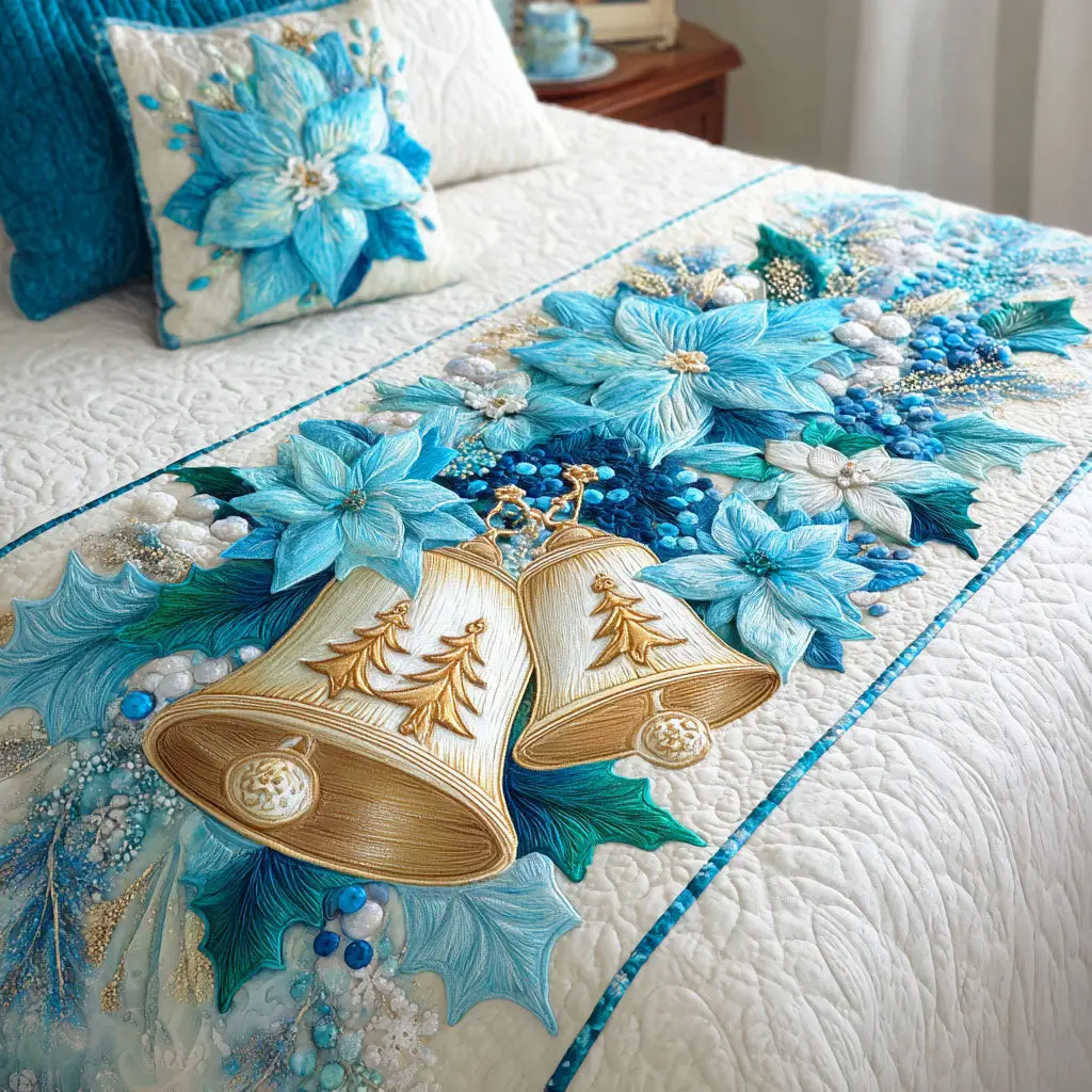 Icy Bell Blossom Quilted Bed Runner Icy Bell Blossom Winter Gift