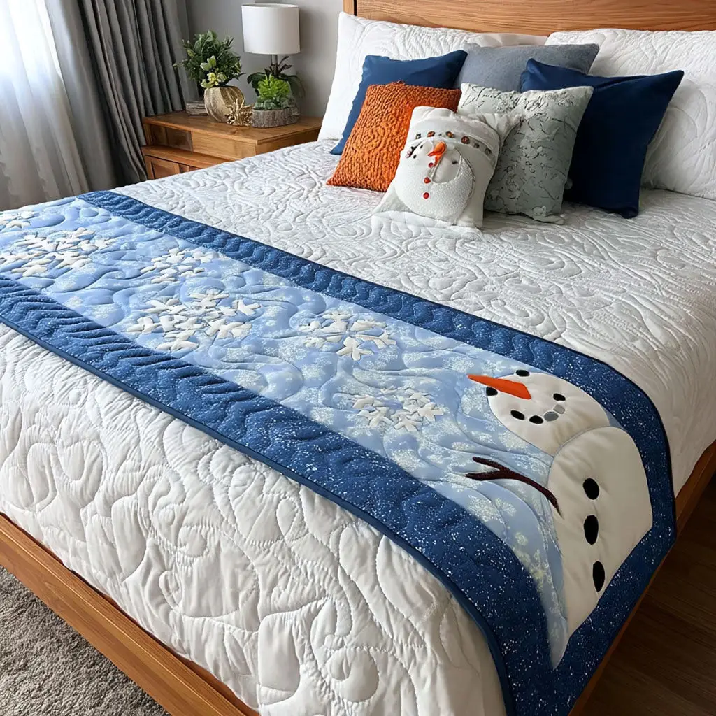 Icy Bliss Quilted Bed Runner Icy Winter Bliss Seasonal Gift for Family