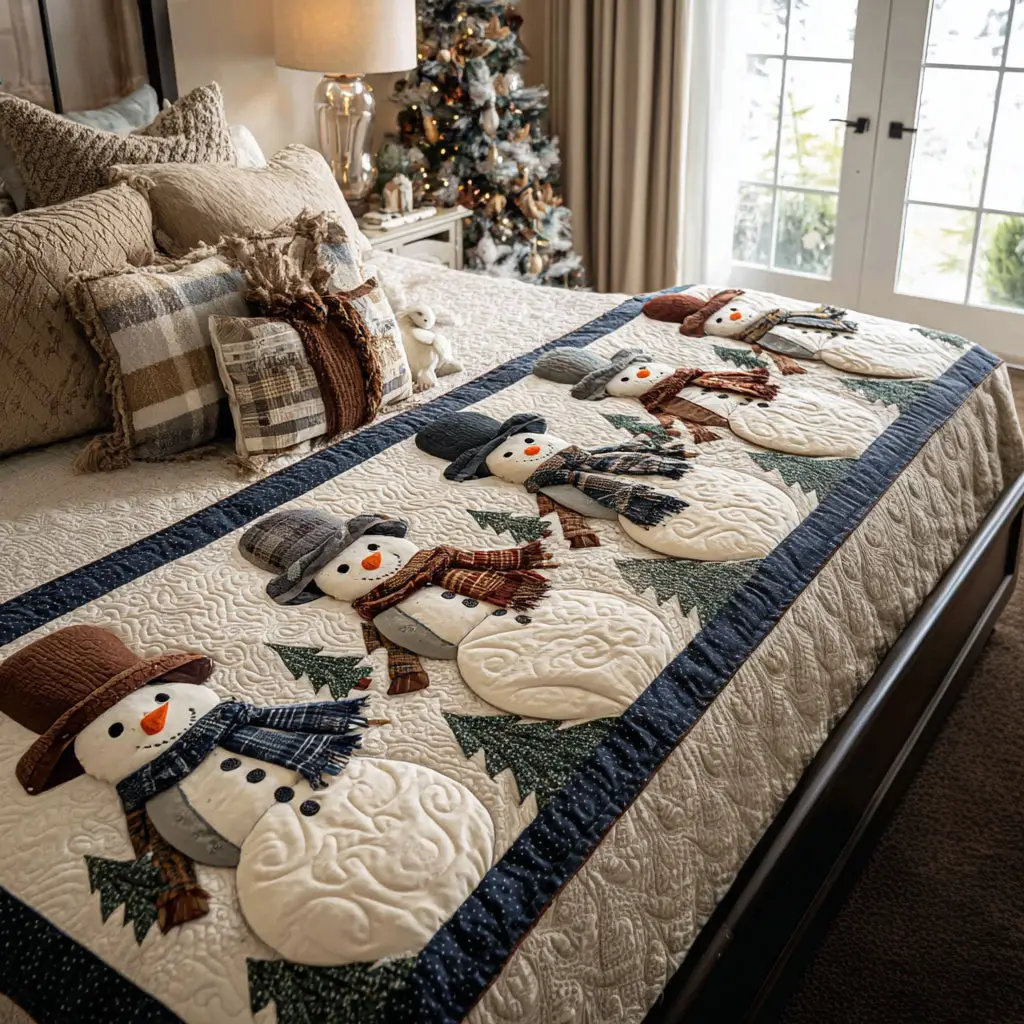 Icy Holiday Happiness Quilted Bed Runner Icy Holiday Joy Christmas Gift for Wife Icy Holiday Happiness Quilted Bed Runner Icy Holiday Joy Christmas Gift for Wife - Image 1