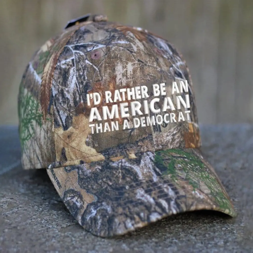 I'd Rather Be An American Than A Democrat Embroidered Camo Hat Anti Democrat Patriot Hat