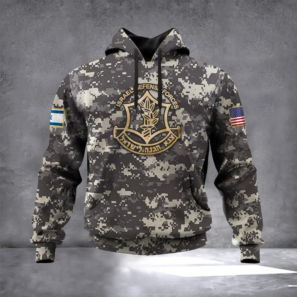 IDF Camo Hoodie USA I Stand With Israel Hoodie IDF Clothing Israel Defense Forces Merchandise
