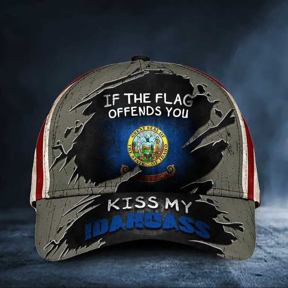 If The Flag Offends You Kiss My Idahoass Cap USA Flag Vintage Hat Proud Of Idaho State Merch -WearandDecor