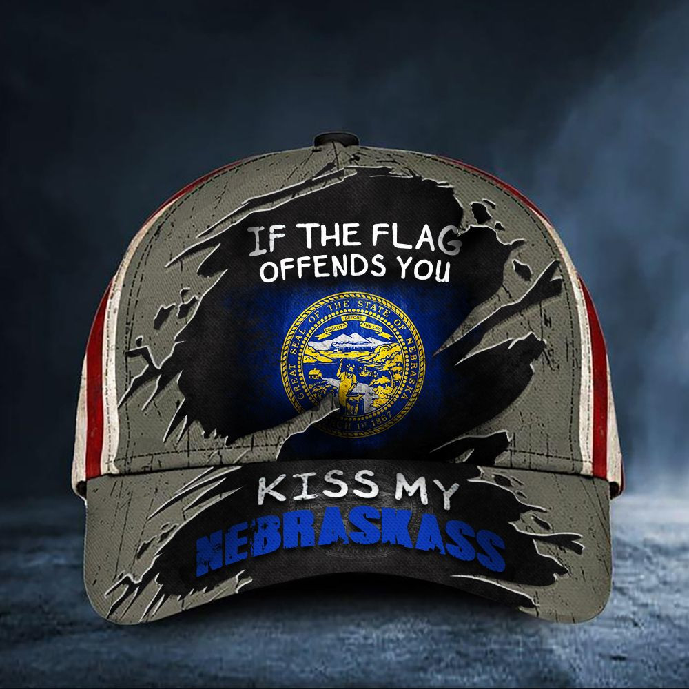 If The Flag Offends You Kiss My Nebraskass Cap USA Flag Hat Nebraska State Merch Gift For Him