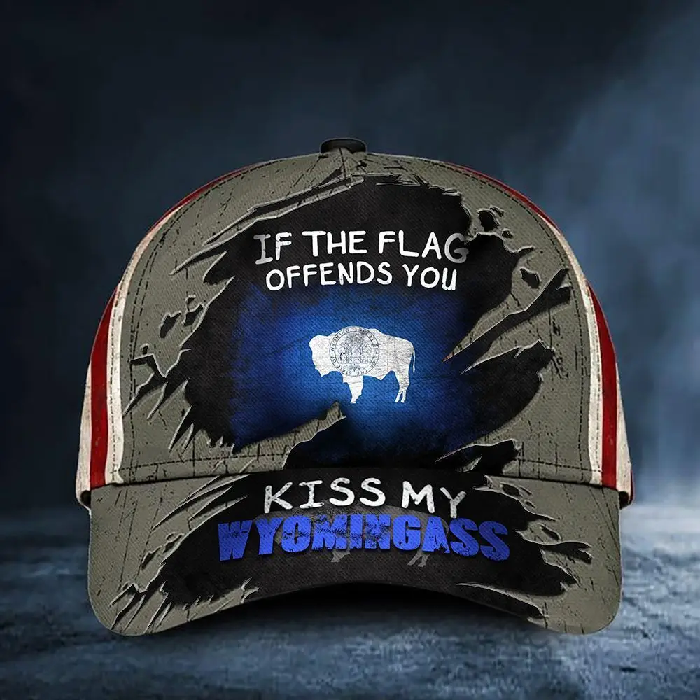 If You Flag Offends You Kiss My Wyomingass Cap Vintage American Flag Wyoming Hat Patriots