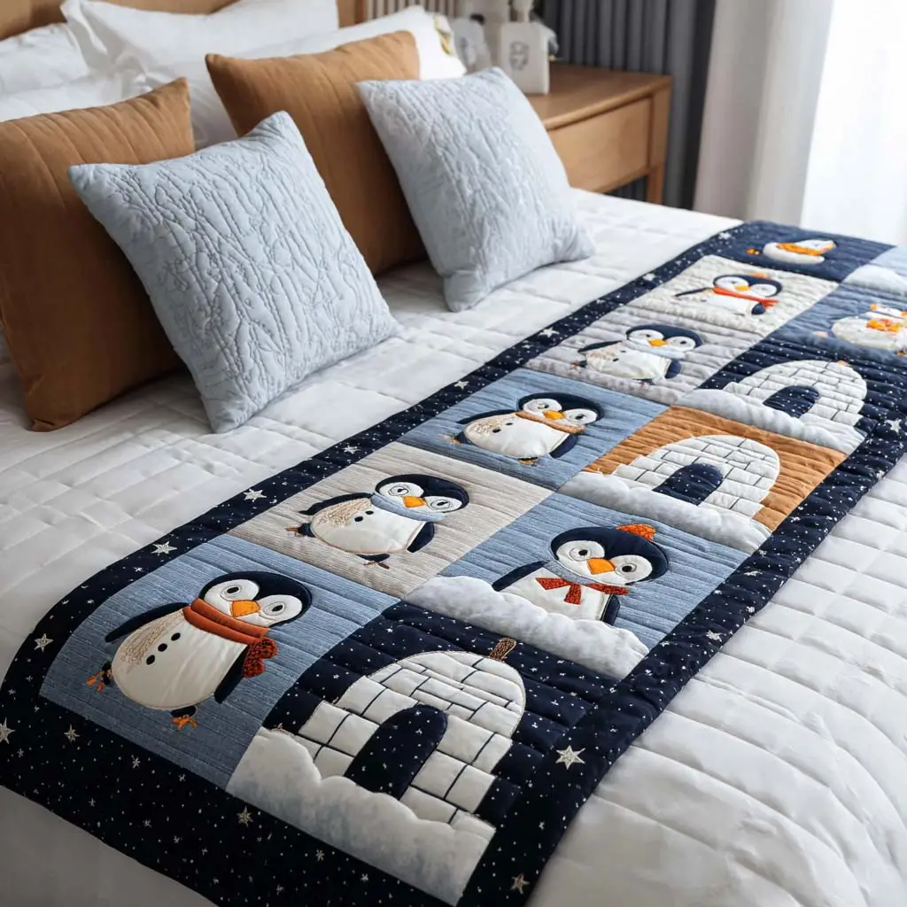 Igloo Friends Quilted Bed Runner Igloo Penguin Friends Holiday Gift