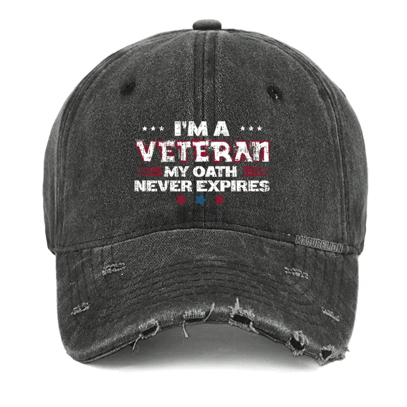 I'm A Veteran My Oath Never Expires Washed Vintage Cap Funny Graphic Tee for Men – Humor Shirt
