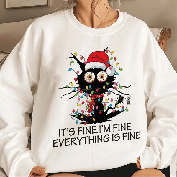 I'm Fine Everything Is Fine Sweatshirt Christmas Light Sweatshirt Xmas Gifts For Her