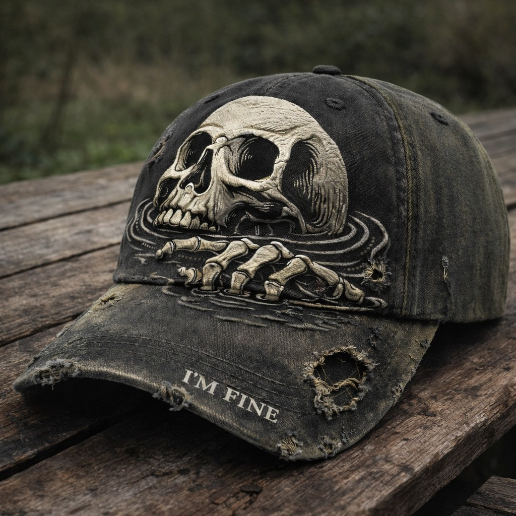 I'm Fine Skull Hat Funny Dark Humor Skeleton Baseball Cap Unique Gifts For Friends