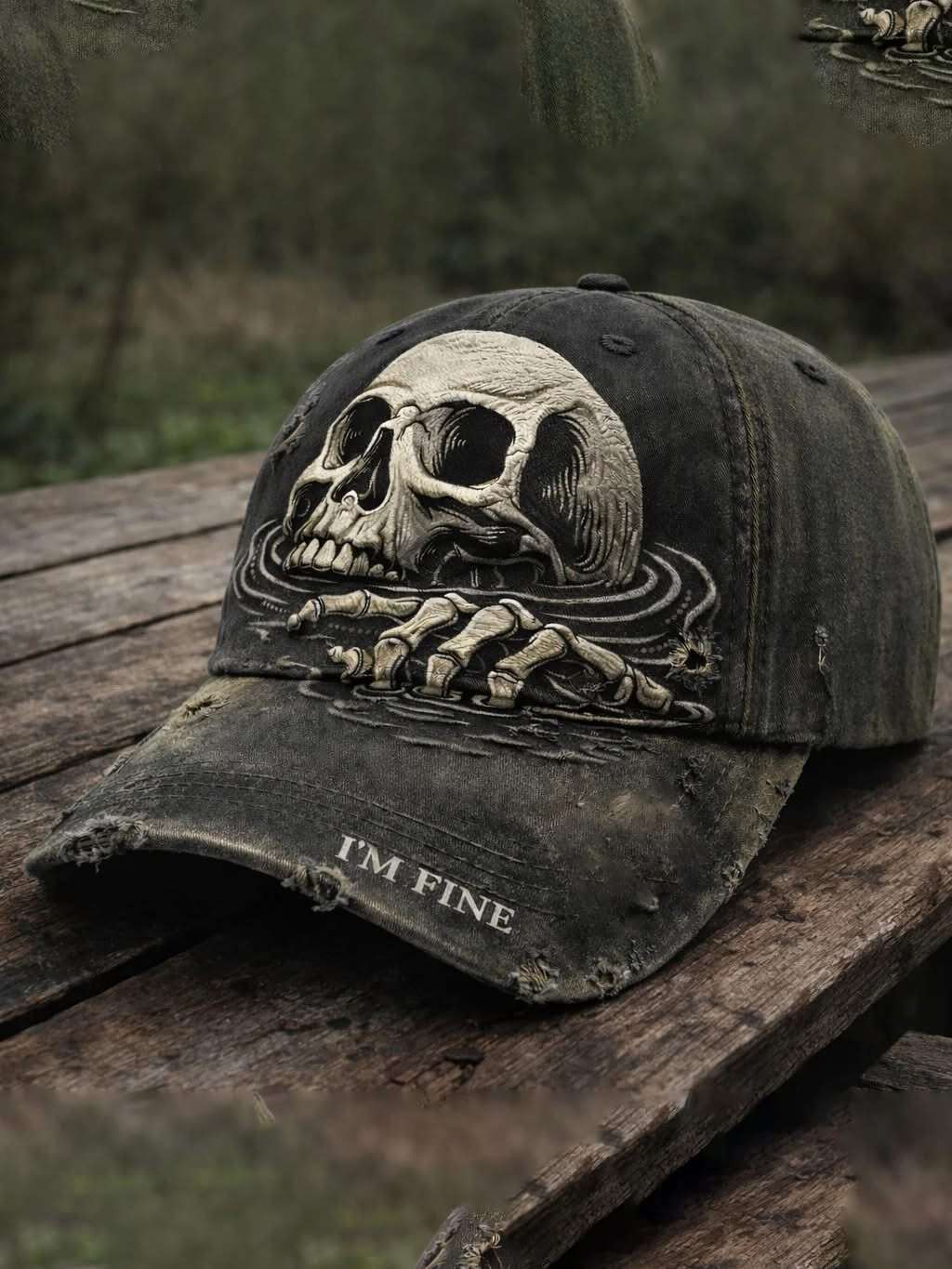 I'm Fine Skull Vibes Baseball Cap Dark Aesthetic Merch Unique Gift For Him